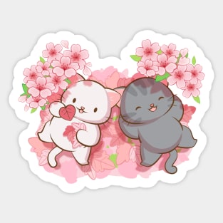 Kawaii Cats under Cherry Blossom Trees Cute Japanese Sakura Sticker